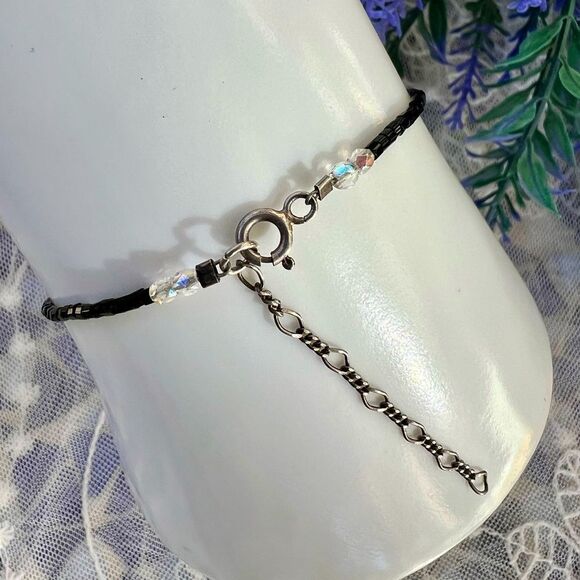 Vintage Dainty Sterling & Crystal Bracelet Anklet - Picture 2 of 13